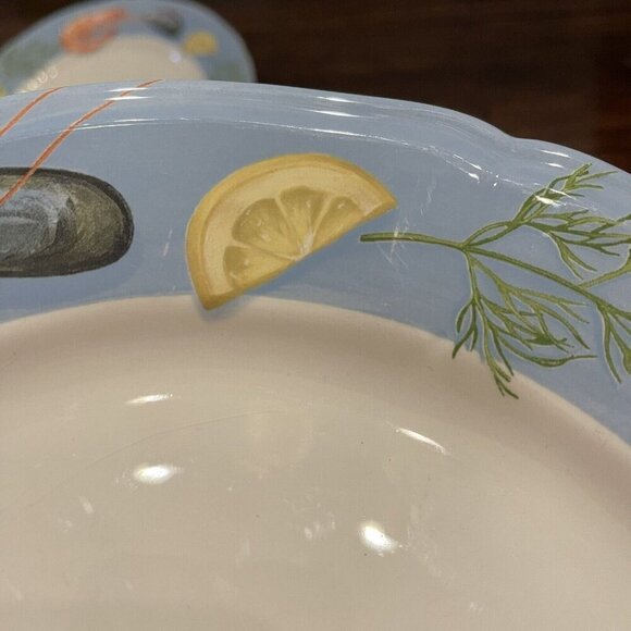 Faiencerie De Gien Belle Ile Dinner Plate‎ Coastal Seafood Made In France Set - Picture 5 of 6